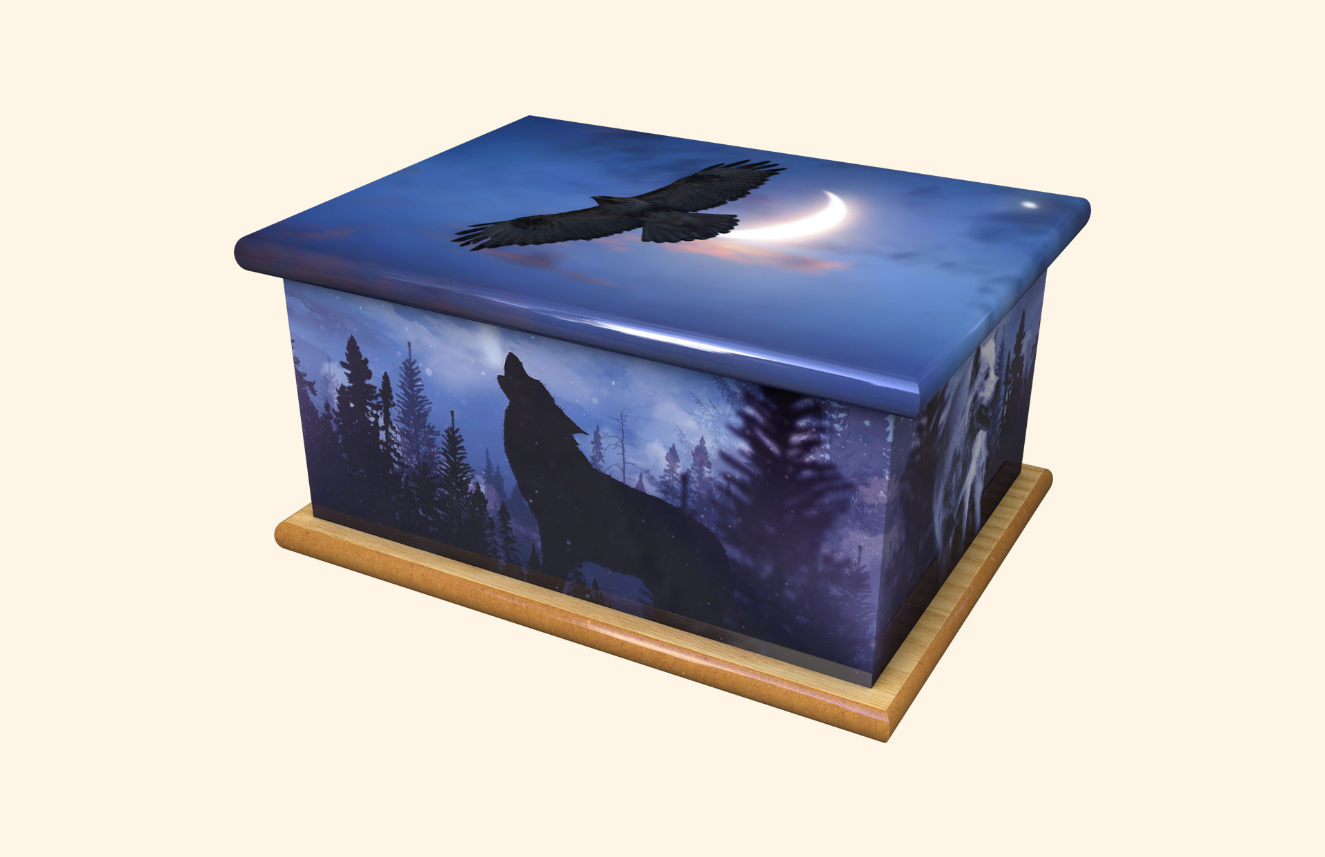 Eagle and Wolves adult ashes casket